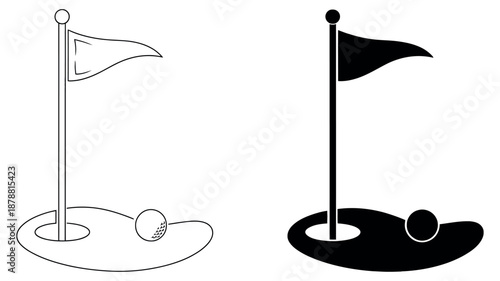 Outline Golf Flag Icon featuring a minimalist silhouette of a golf pin and flag