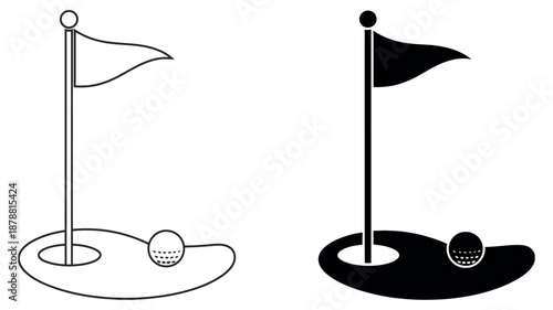 Golf Flag Icon Vector Featuring Outline Silhouette for Sports, Golf Course, and Recreational Design
