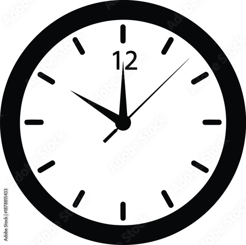 Black silhouette of round wall clock displaying current time with hour and minute hands on transparent background
