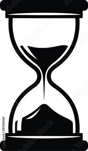 Accurate black and white line art vector icon depicting sand draining in hourglass timer symbolizes passing time and urgency