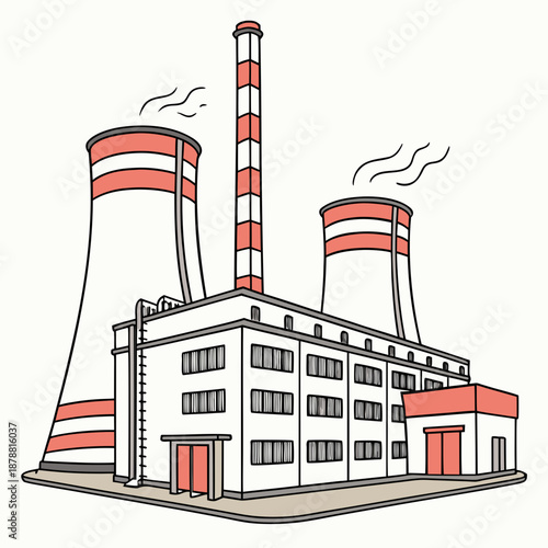 Industrial factory with multiple chimneys