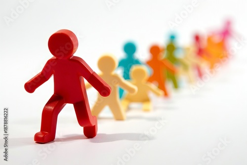 Red paragraph symbol leading smaller paragraph symbols in close-up photo on white background.