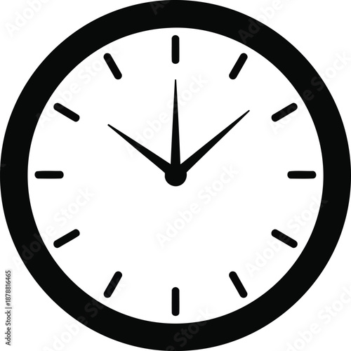 Minimalist analog clock face showing ten past ten with black hands and marks on transparent background vector illustration