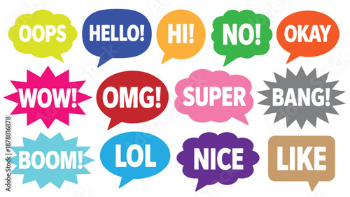 Colorful Comic Speech Bubbles With Bold Exclamatory Words Pop Art Set