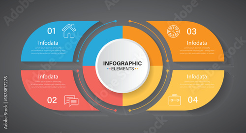 Circle infographic template with 5 step or options for presentations, advertising, layouts, annual reports. 