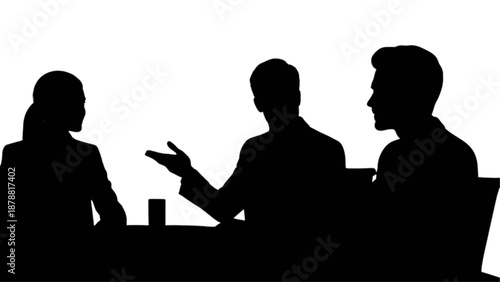 A group of business professionals in silhouette discussing ideas and strategy during a meeting