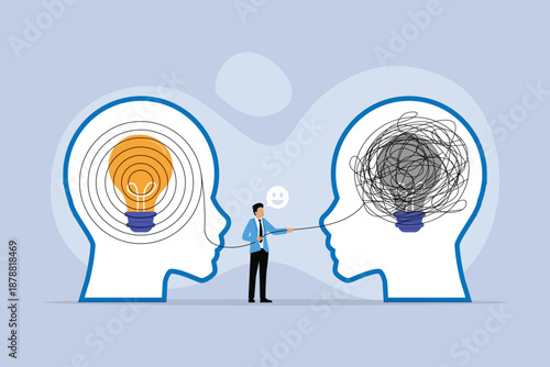 Life Coach Untangling Complex Thoughts and Helping a Client Find Clarity and New Ideas 2d flat vector illustration