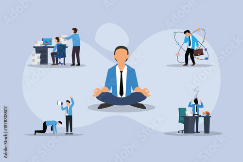 Business Stress Management and Work Life Balance 2d flat vector illustration