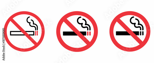 No Smoking Sign Set featuring red prohibition symbols and cigarette silhouettes
