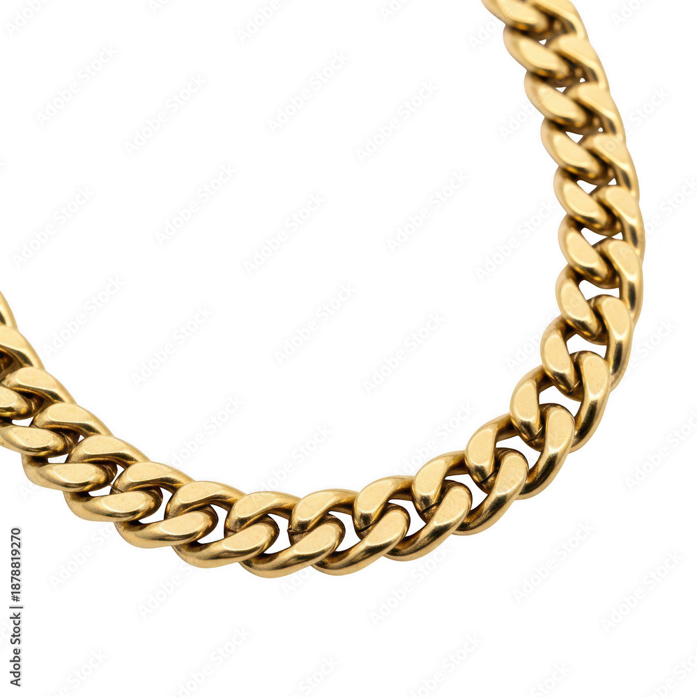 Obraz premium Elegant gold curb chain necklace close-up isolated on transparent background