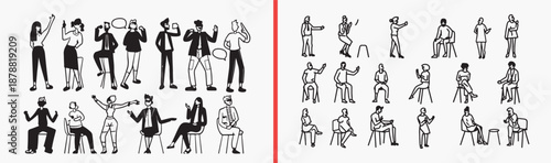 Professional Business People Collection Illustration Art, Hand Drawn Corporate Character Sketch Design, Office Employee Avatar Doodle Vector Clipart, Diverse Businessman Businesswoman Bundle Graphics,