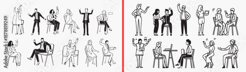 Professional Business People Collection Illustration Art, Hand Drawn Corporate Character Sketch Design, Office Employee Avatar Doodle Vector Clipart, Diverse Businessman Businesswoman Bundle Graphics,