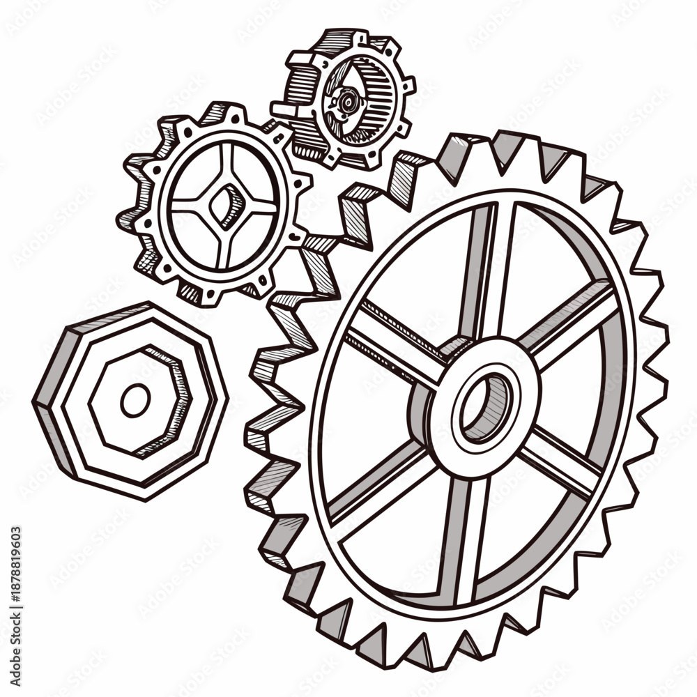 Obraz premium Industrial gear mechanism with cogwheel and nut mechanical