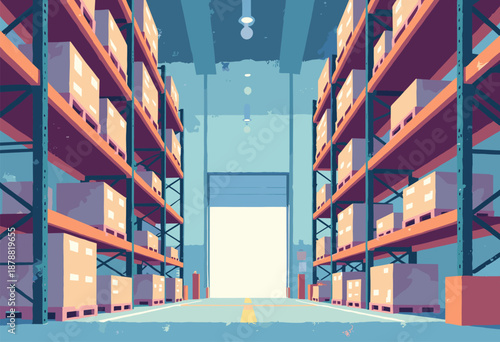 warehouse interior where shelves are floating zero gravity Future Storage Minimalist