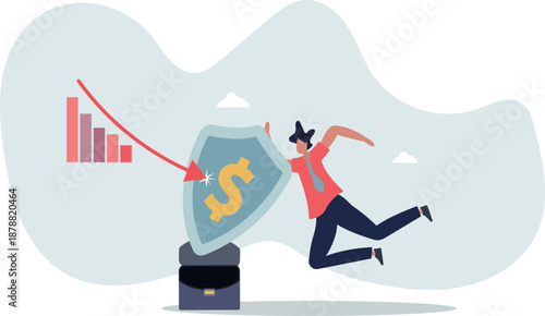 A businessman protects his portfolio from crisis and financial losses.