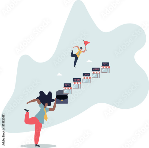 Opening new stores, concept of a network and successful business.