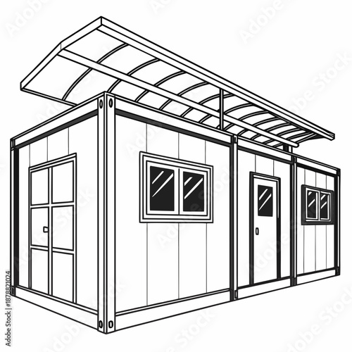 Prefabricated Shift Building Design with Detachable Roof System, Modular Construction Vector Illustration for Modern Architecture