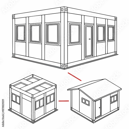 Reconfigurable Portable Modular Architecture System for Dynamic Construction, Vector Illustration of Sustainable Building Design