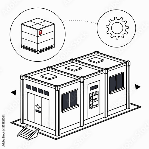 Rapid Deploy Modular Building Technology for Emergency Housing, Vector Illustration of Quick Assembly Prefabricated Structure