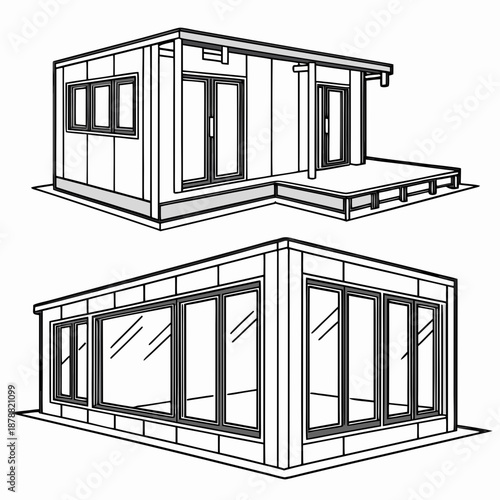 Reconfigurable Prefabricated Building System with Sliding Components, Vector Illustration of Advanced Modular Architecture
