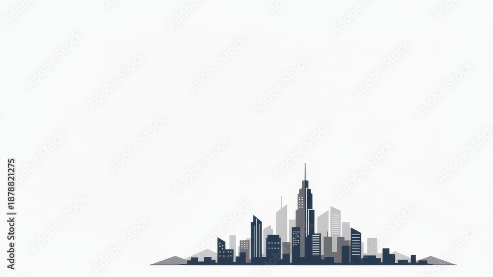 Fototapeta premium Minimalist City Skyline Illustration on a Blank Background for Creative Projects and Designs