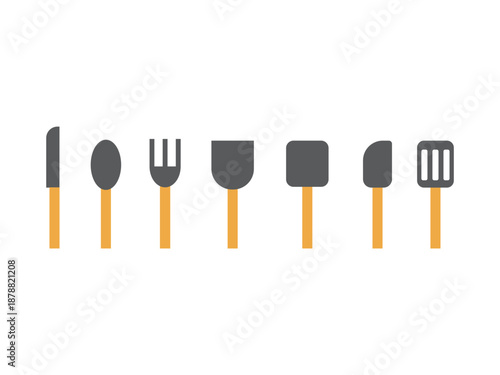 調理器具（包丁、お玉、ヘラ）のアイコンのイラストのセット