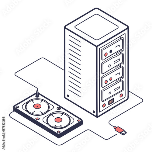 Illustration of a server with hard drives