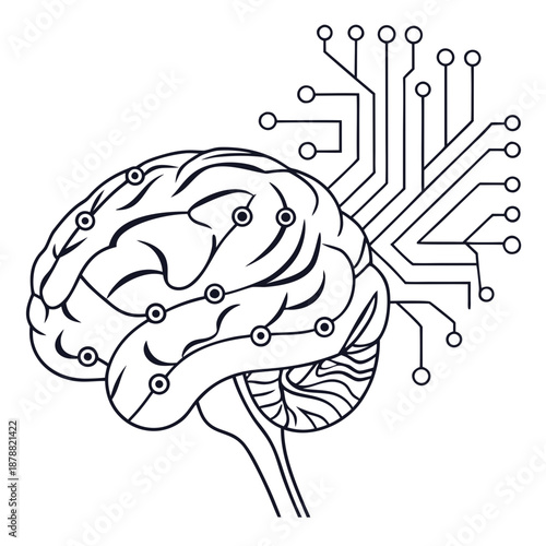 Illustration of a brain with circuitry