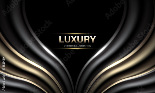 Abstract black gold glossy wave overlap luxury design modern background vector