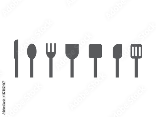 調理器具（包丁、お玉、ヘラ）のアイコンのイラストのセット