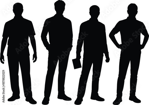 Businessmen Silhouette Group Standing Together in Professional Poses Isolated on White Background Concept of Teamwork Leadership Corporate Workforce Illustration
