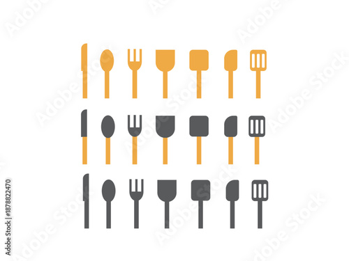 調理器具（包丁、お玉、ヘラ）のアイコンのイラストのセット