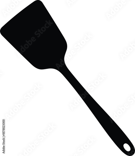 Black silhouette vector illustration of a kitchen spatula turner tool for cooking and baking isolated on white background.