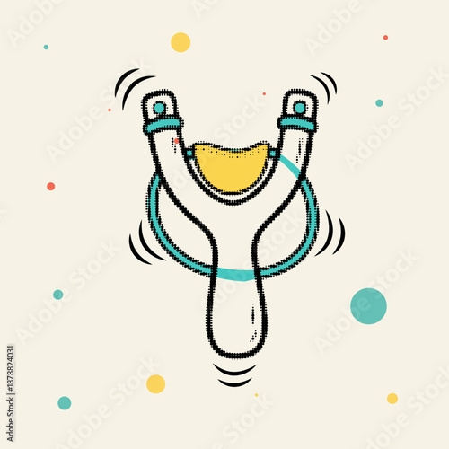 Halftone pop art dot style toy slingshot for childhood game and play concepts vector illustration