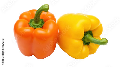 Fotografija Isolated Orange and Yellow Bell Peppers, Fresh Paprika Duo, Sweet Vegetables, Ve