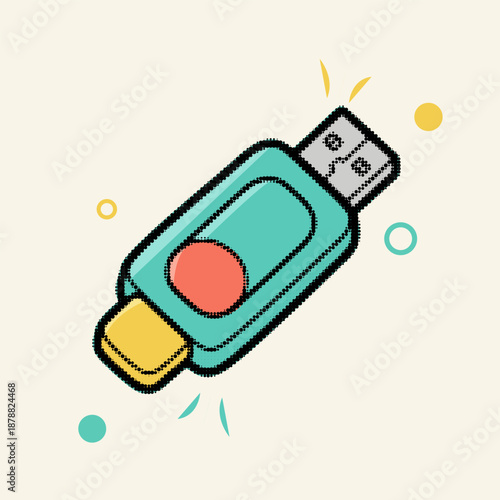 Halftone pop art dot style usb flash drive for data storage and memory vector illustration