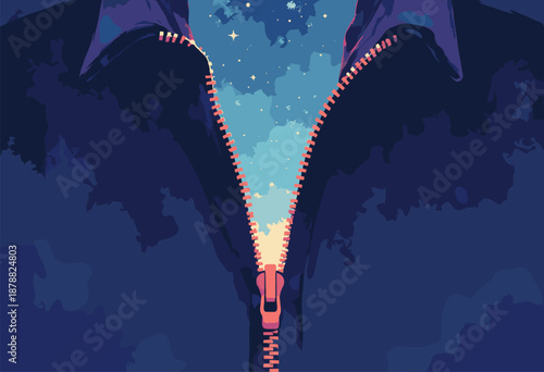 zipper opening up night sky to reveal day time behind it New Perspective Flat
