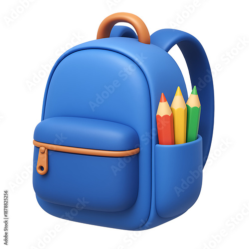 3D school backpack with pencils for education supply marketing isolated on transparent background