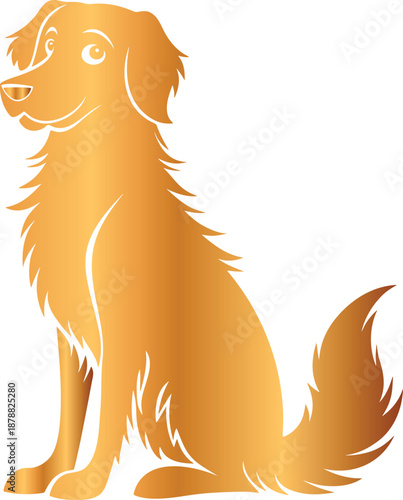 Golden retriever dog in a shiny golden gradient sitting gracefully and looking forward