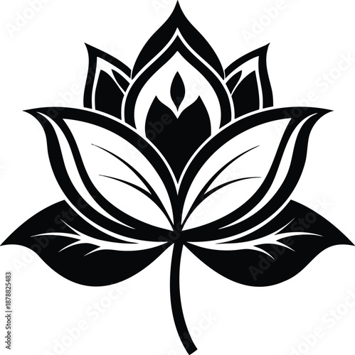 Elegant stylized black and white lotus flower vector illustration symbolizing purity and peace