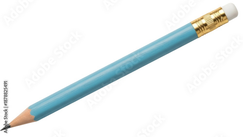 Photography Isolated aqua-colored pencil with sharpened point and gold ferrule attached to e