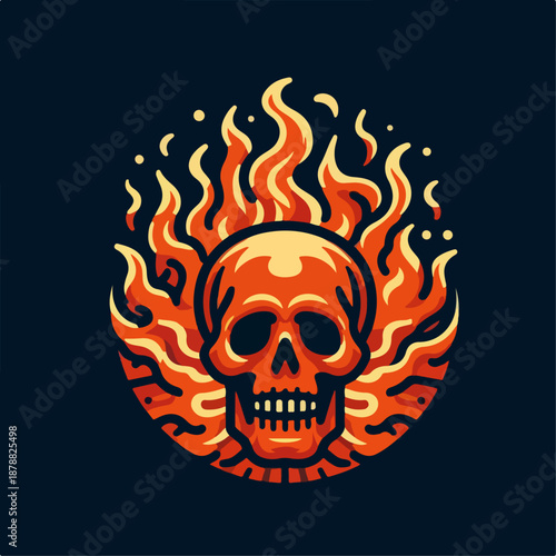 Vector illustration of a skull with a blazing fire aura