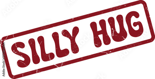 Silly Hug distressed red rubber stamp impression for joyful embraces and playful affectionate messages on various items