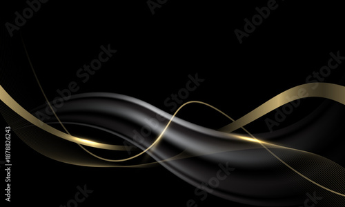 Abstract black gold glossy wave overlap luxury design modern background vector