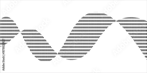 Dotted wavy lines background. Black halftone wavy pattern. Abstract particle wave wallpaper. Curved dotted gradient mesh design element for poster, banner,