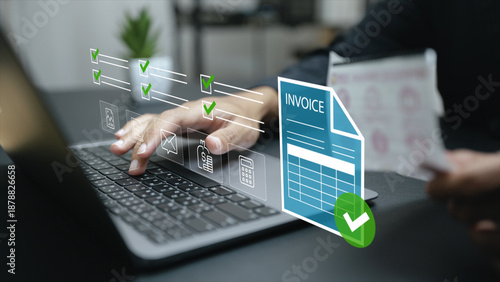 Quadro su tela Digital invoice concept with electronic billing system on digital screen, online payment and automated accounting workflow