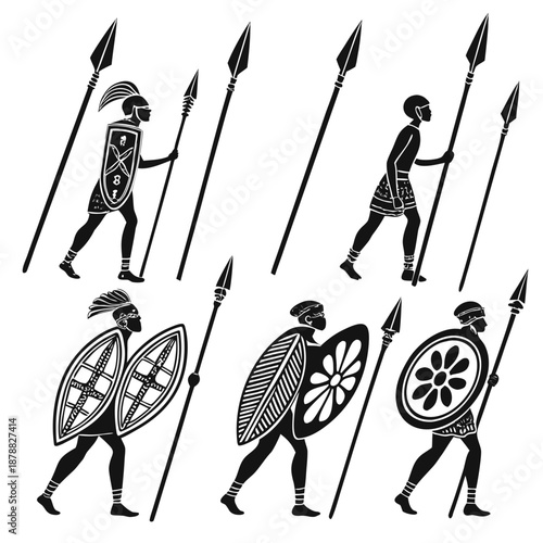 Ancient warriors with shields and spears