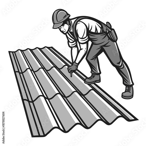 Roofing worker installing tiles