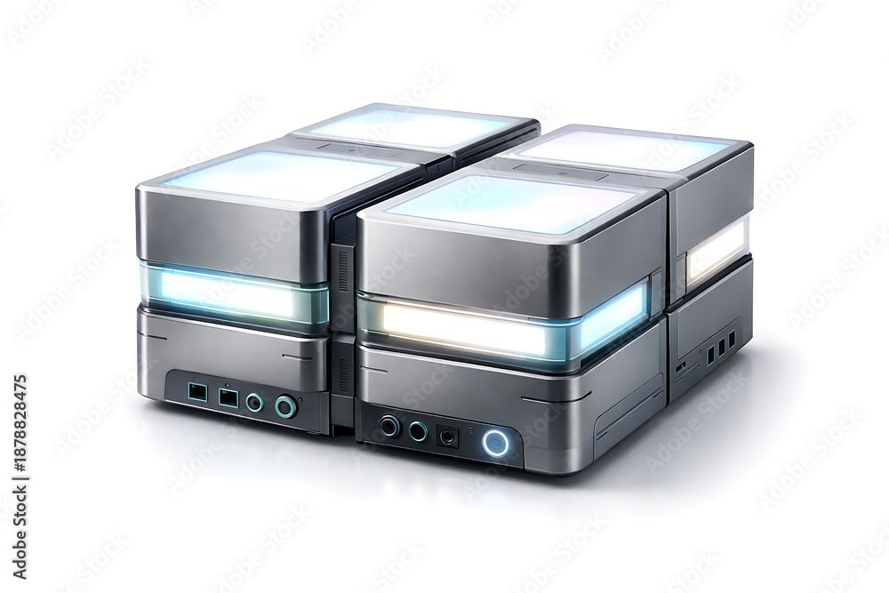 Fototapeta premium Futuristic Modular Data Processing Unit Isolated on White