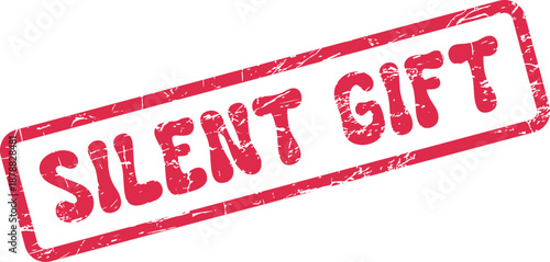A vibrant red grunge rubber stamp mark with the words Silent Gift appears prominently